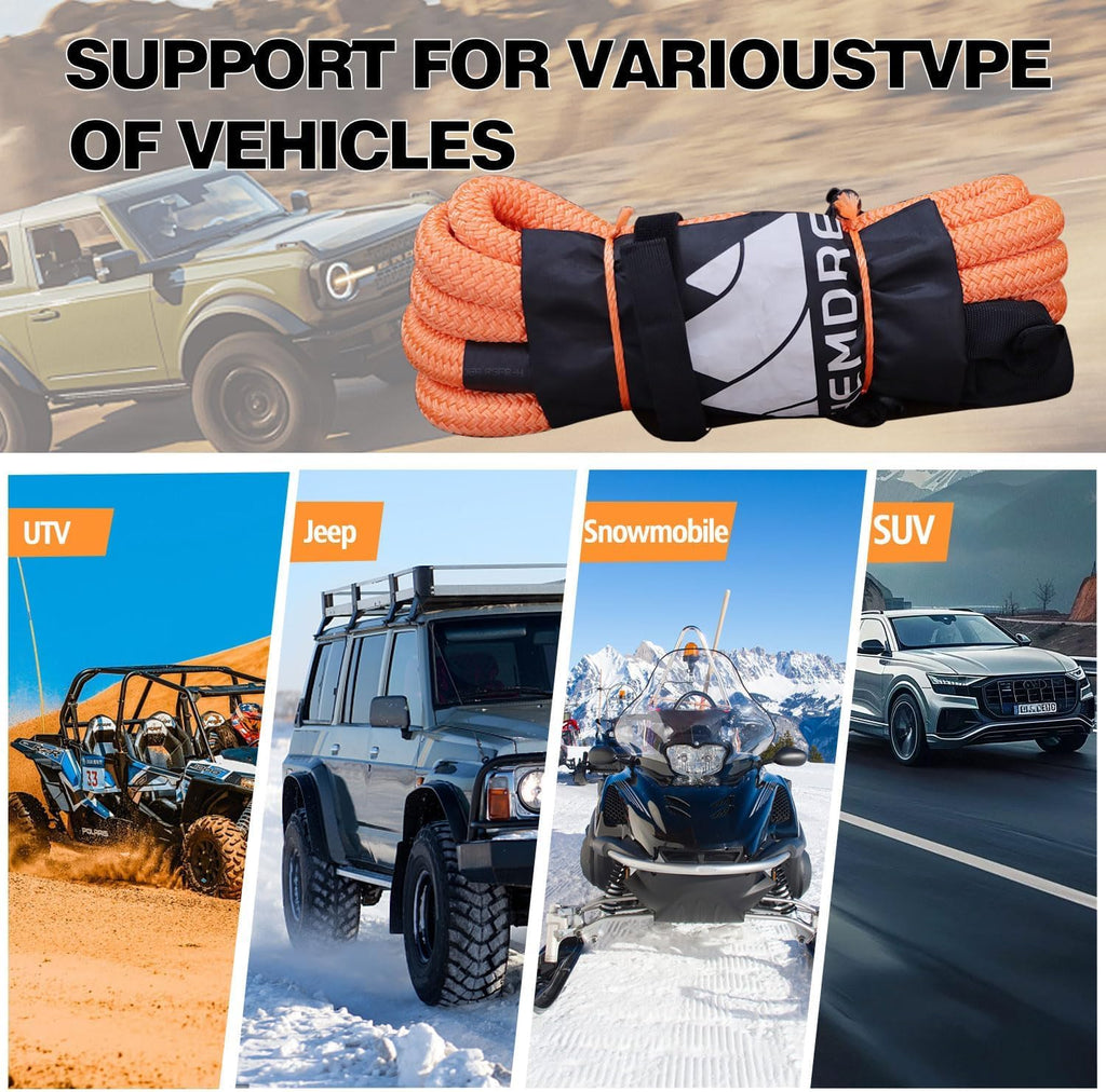 Heavy Duty Kinetic Recovery Rope 18,500 lbs, Nylon Tow Ropes for Trucks SUV | 35% Stretchable 3/4'' x 20ft Kinetic Recovery Tow Rope with Reflectie Vest, Off Road Tow Strap for Jeep UTV ATV, Tangerine