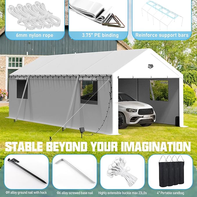 13x25 Carport Canopy, Heavy Duty Car Port, Portable Car Ports Garage - Image 3