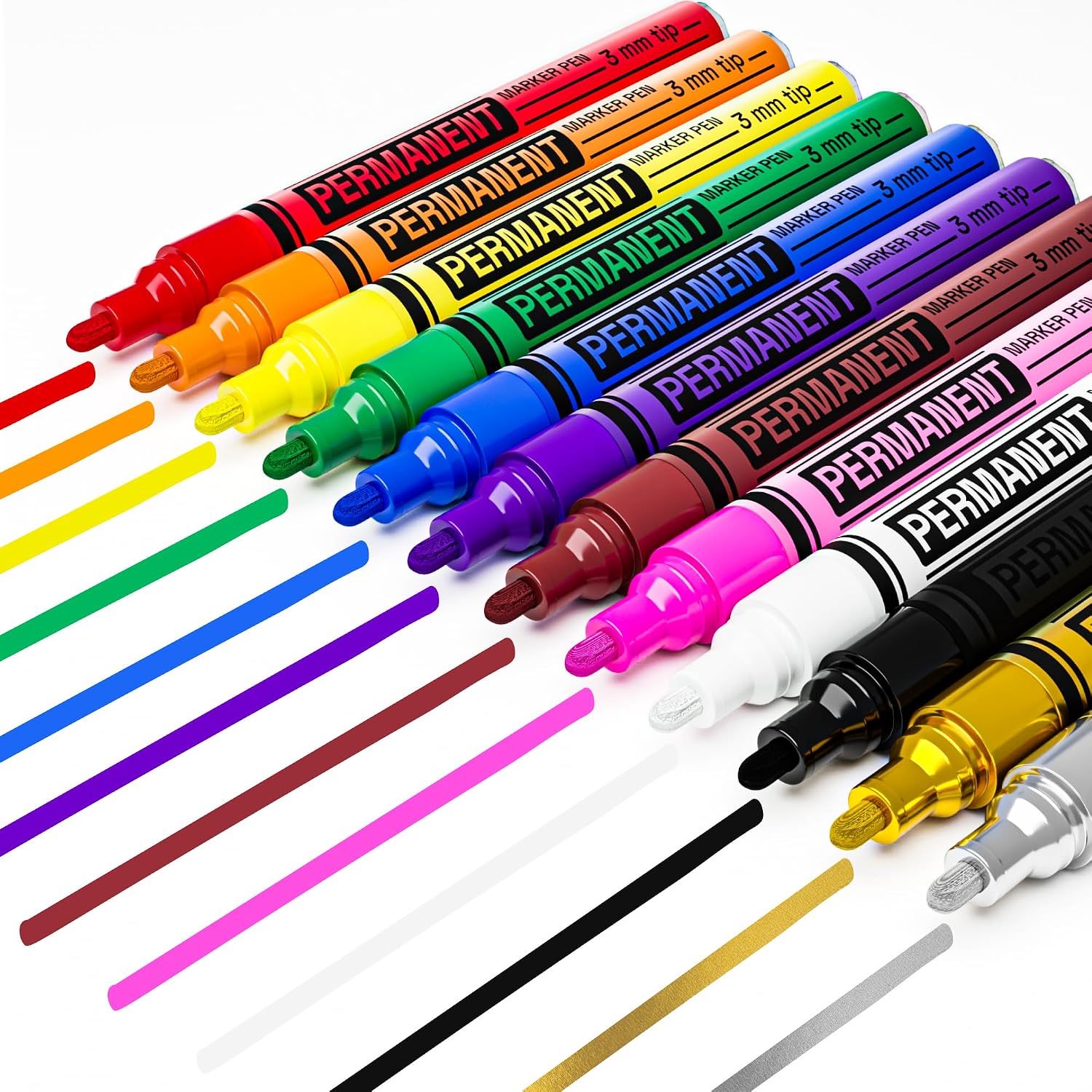 ARTISTRO 12 Oil-Based Permanent Paint Markers - Medium Tip Markers for Tire, Wood, Rock, Fabric, Glass, Ceramic, Metal, Plastic, and More - Quick Dry, Waterproof