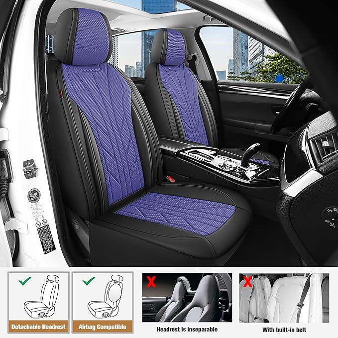 CAROMOP Luxury Faux Leather&Fabric Car Seat Covers Full Set - Image 2