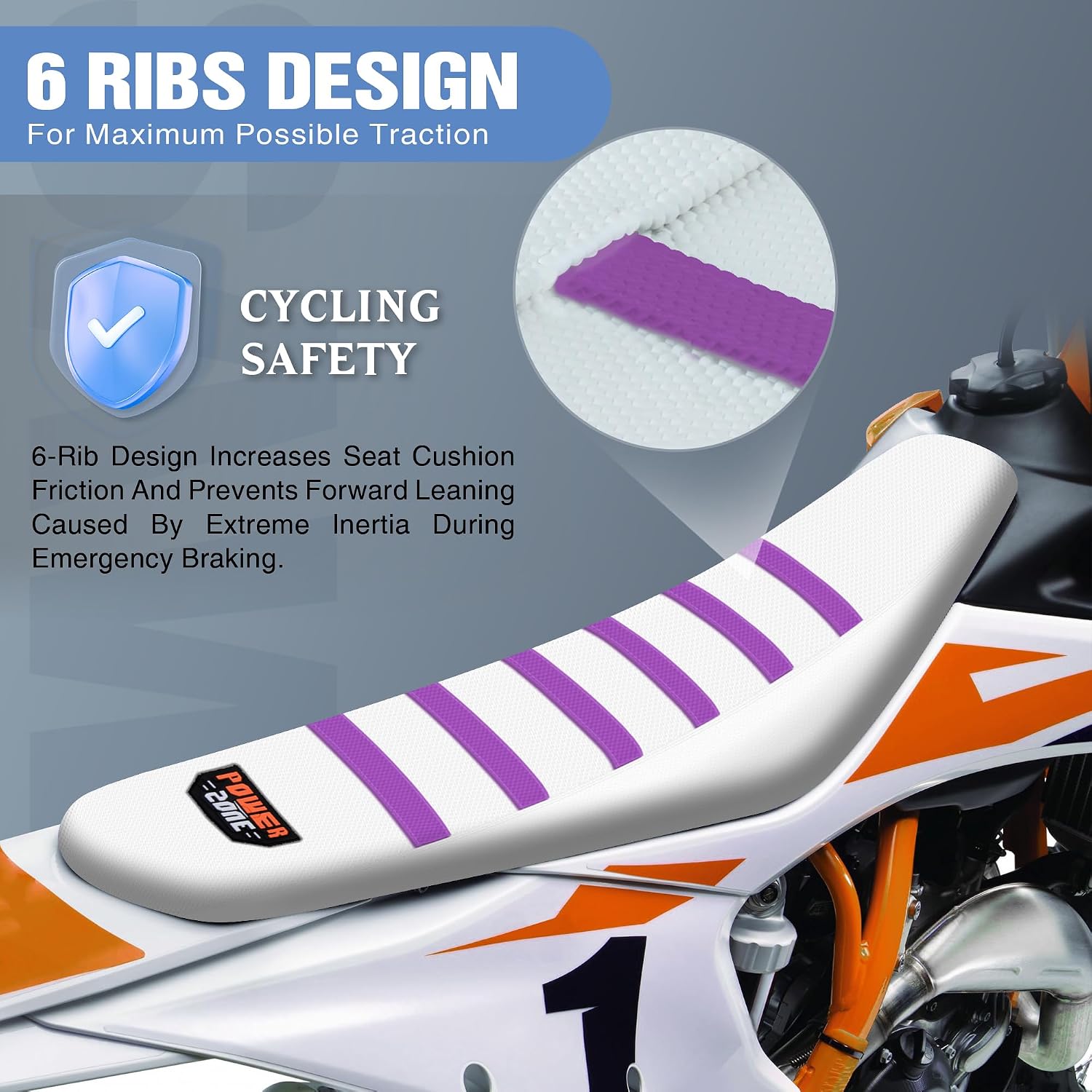 Universal White Dirt Bike Seat Cover, 6 Ribs Motorcycle Enduro Soft Dirt Pit Bike Seat Covers (Purple)