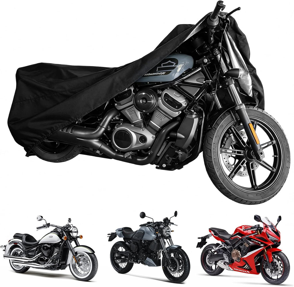 300D Motorcycle Cover Waterproof Outdoor, 96.5 inch Fits for Harley Davidson Sportster Iron 883/1200, Forty-Eight, Nightster, Nightster Special, Street 500/750, Honda Rebel 300/500/1100, Black