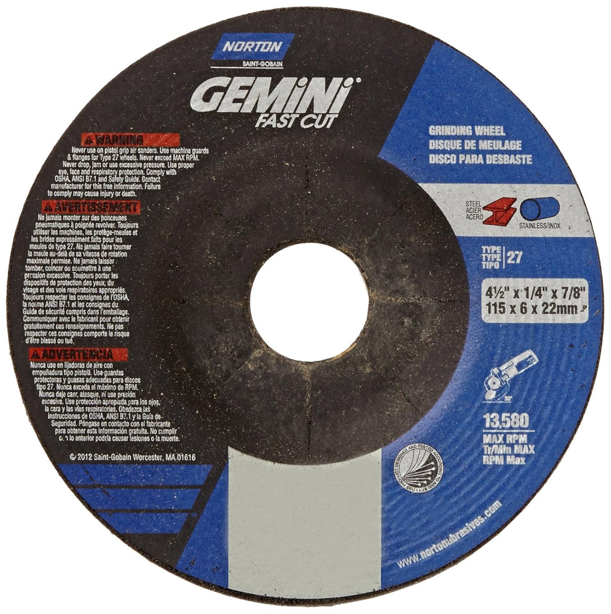 norton abrasives grinding wheel, gemini fast cut grinding, main product view