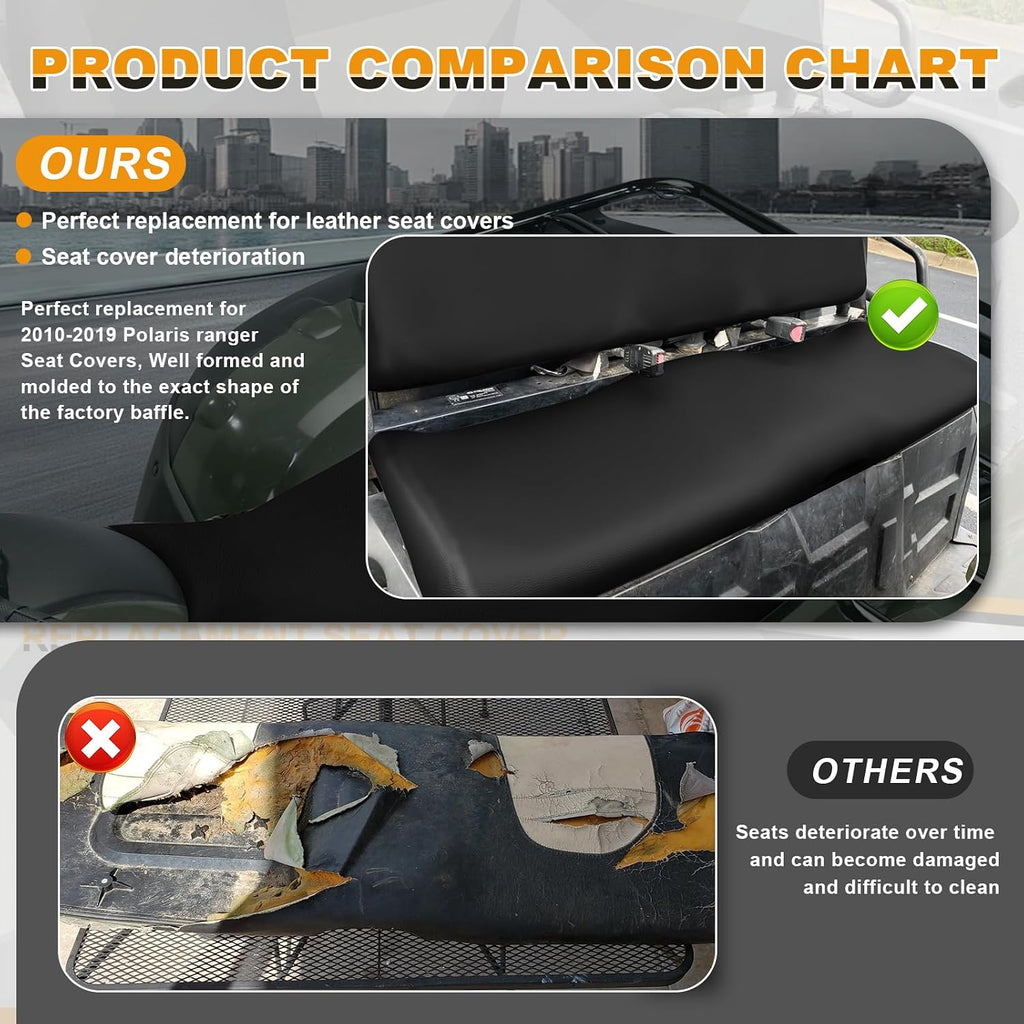 UTV Seat Cover Replacement for 2010-2014 Polaris Ranger 400 EV 500 570 800 Midsize Crew 45”x16.5” Thickness Waterproof PU Leather Black
