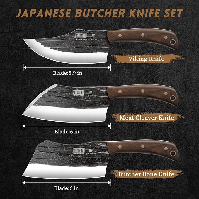 Butcher Knife Set, 3-Piece High Carbon Steel Serbian Chef Knife Set of Heavy - Image 2