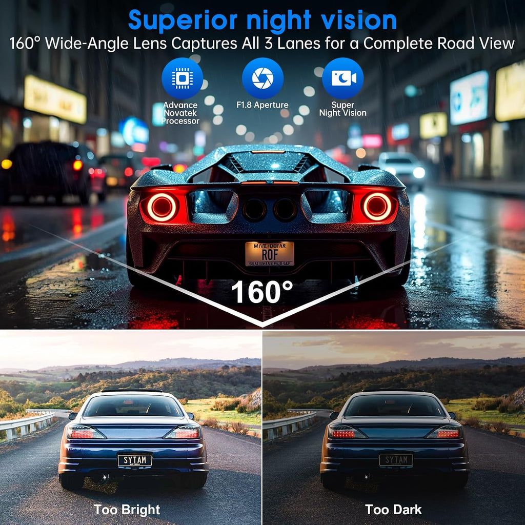 dash cam 2.5k front rear 64gb wifi gps, close-up detail