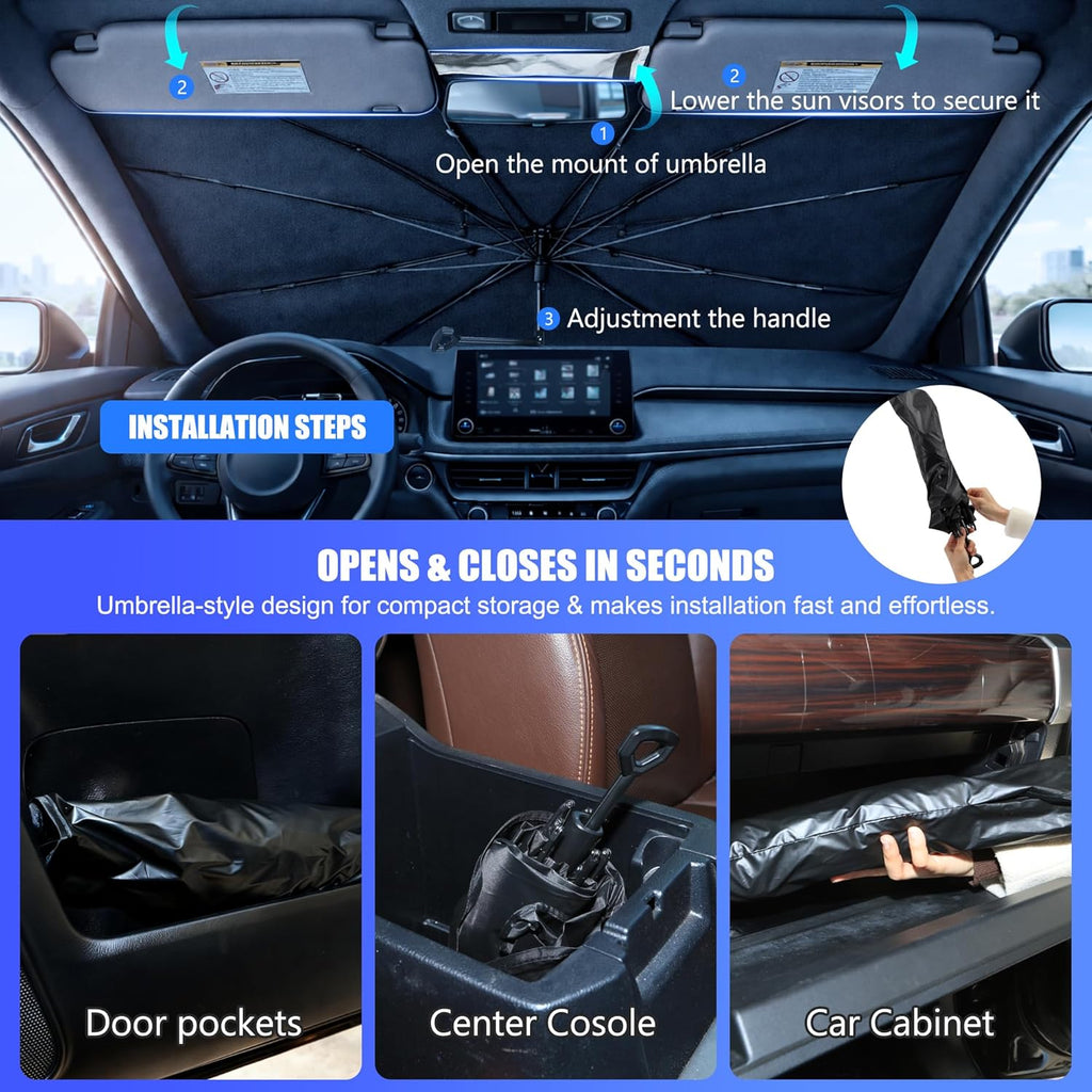 Car Windshield Sun Shade Umbrella - Custom-Fit for Chevrolet Silverado 1500&GMC Sierra 1500 2500 3500 2019-2026 Umbrella Sunshade,UV Protection & Heat Reflective,Keep Interior Cooler