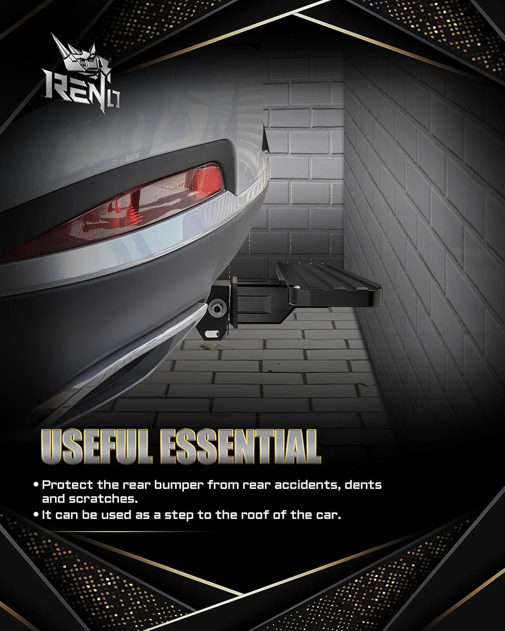 RENO Hitch Step, Rear Bumper Guard Protector Compatible with 2" Receiver Truck Car SUV Vehicles Bumper Step (Aluminium, Black, 1Pack)