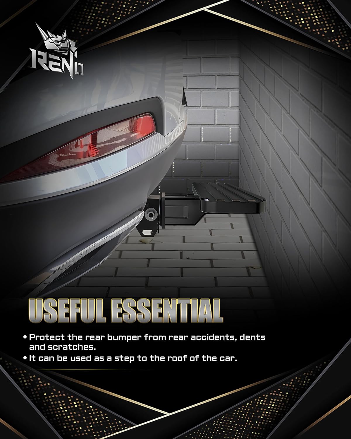 RENO Hitch Step, Rear Bumper Guard Protector Compatible with 2" Receiver Truck Car SUV Vehicles Bumper Step (Aluminium, Black, 1Pack)