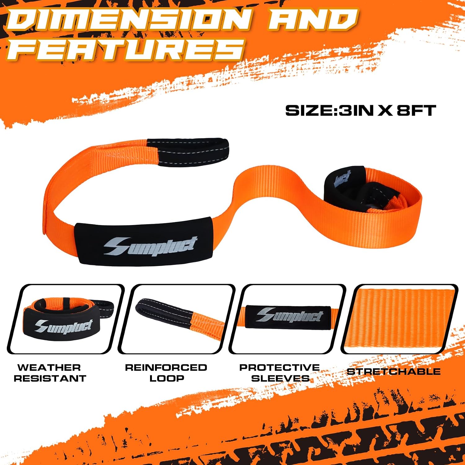 3 inch, 8 Foot Tree Saver, Winch Strap, Exceed Tow Straps 31518 Pound Capacity Recovery Rope,Heavy Duty Towing Ropes with Triple Reinforced Loops Emmergency Off Road 3" x 8ft