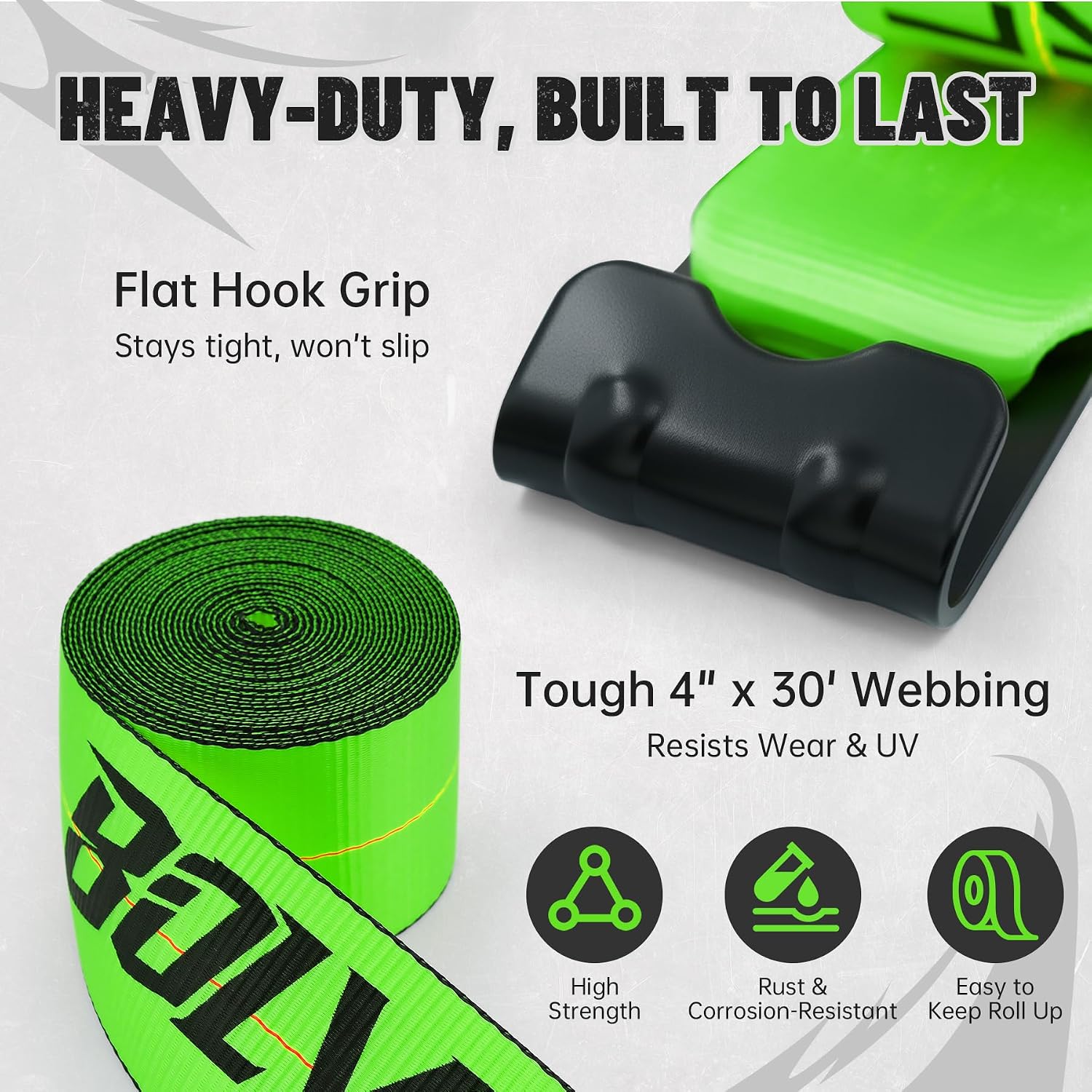 4 Pack 4" x30' Winch Straps with Flat Hooks, 16200LBS Break Strength Heavy Duty Tie Down Straps for Flatbed Trucks, Trailers, Cargo Control