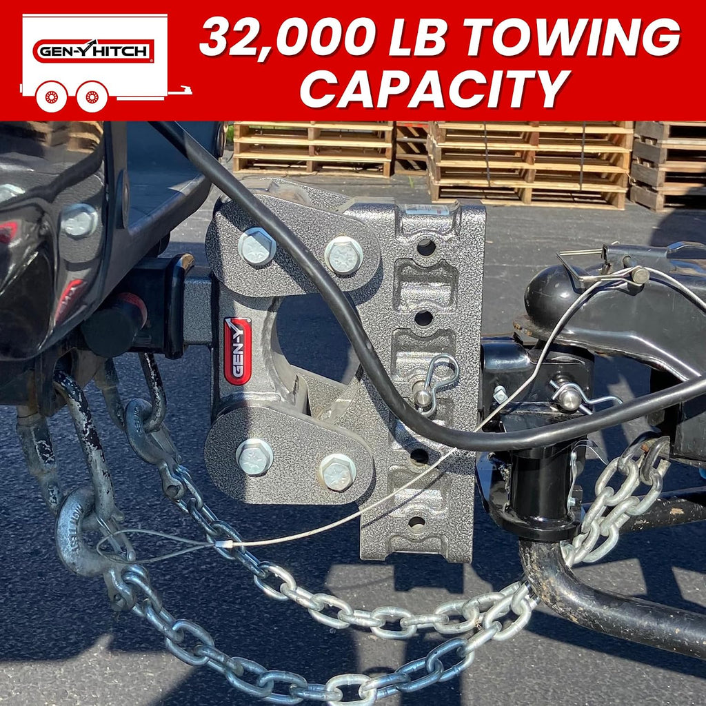 GEN-Y Hitch Heavy Duty Tow Hitch for 2.5" Receiver - 9" Drop/Rise with 5 Adjustable Positions, Includes Dual Ball Mount, Pintle Lock and Pins, 32,000 lbs Towing Capacity, 3,500 lbs Tongue Weight