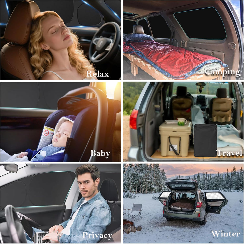 KMF 8pcs Full Sun Shades Custom for Toyota Sienna 2013-2018 Accessories, Sienna Sunshade Car Window Covers for Windshield Side Rear, Sun Visor UV Block and Blackout Privacy for Camping Outdoor