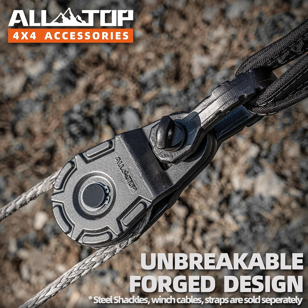 ALL-TOP Forged Snatch Block (18 Ton Work Load) Extreme Recovery Winch Pulley System for Synthetic Rope or Steel Cable, Forged E-Coated
