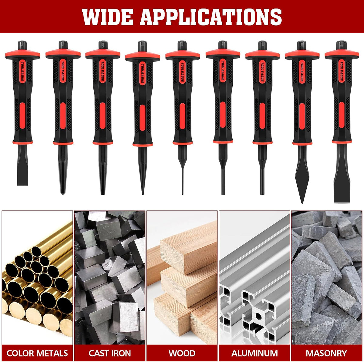 tooleague 9pcs punch and chisel set with hand, package contents