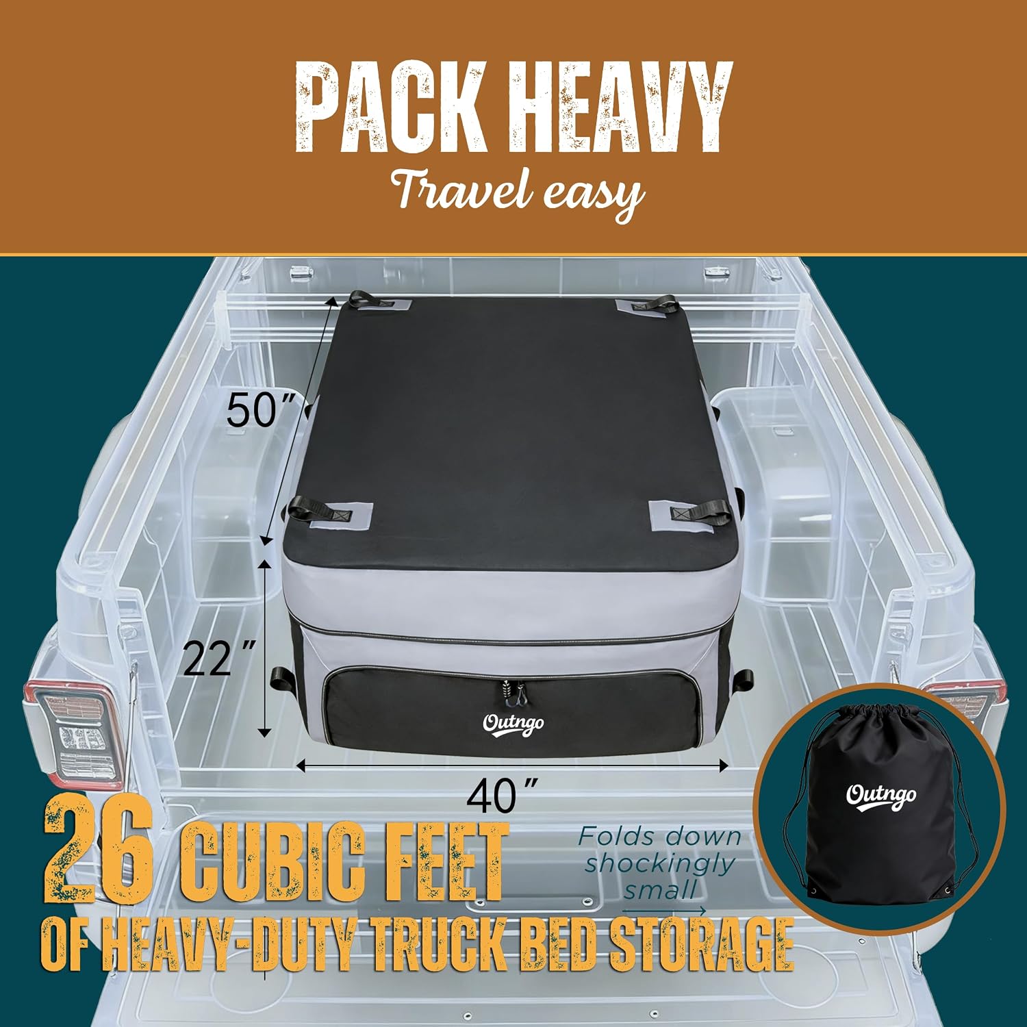 Truck Bed Cargo Bag-Waterproof Luggage Bag For Truck Bed 26 Cu. Ft Heavy-Duty PVC Truck Bed Waterproof Storage Fits Any Truck Size Dual Opening 4 Stretch Cord 2 Combination Lock (50"x40"x22")