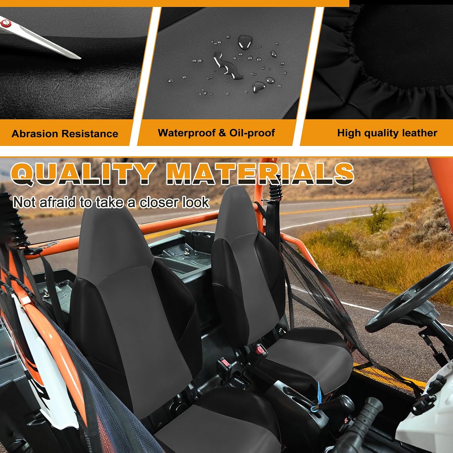 Seat Cover Replacement for 2012-2018 Polaris RZR 570,2008-2014 Polaris RZR 800, 2011-2014 Polaris RZR 900, Black and Gray, 2pcs