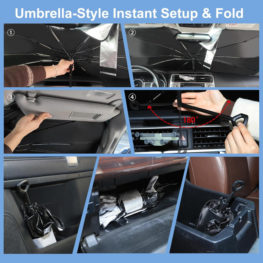 Windshield Sun Shade Umbrella Accessories Compatible with 2007 2008 2009 2010-2026 Tundra for Toyota Foldable Sunshade Sun Visor Blocks UV
