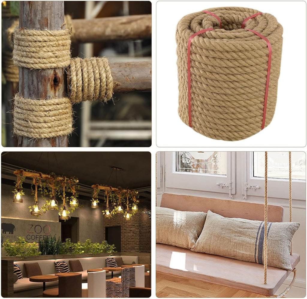 Thick Twisted Manila Ropes 3/4inchx50ft Natural Jute Rope Heavy Duty Hemp Rope for Swing Bed, Crafts, Railing, Tug of War, Landscaping, Gardening, Bundling, Hammock, Home Decorating