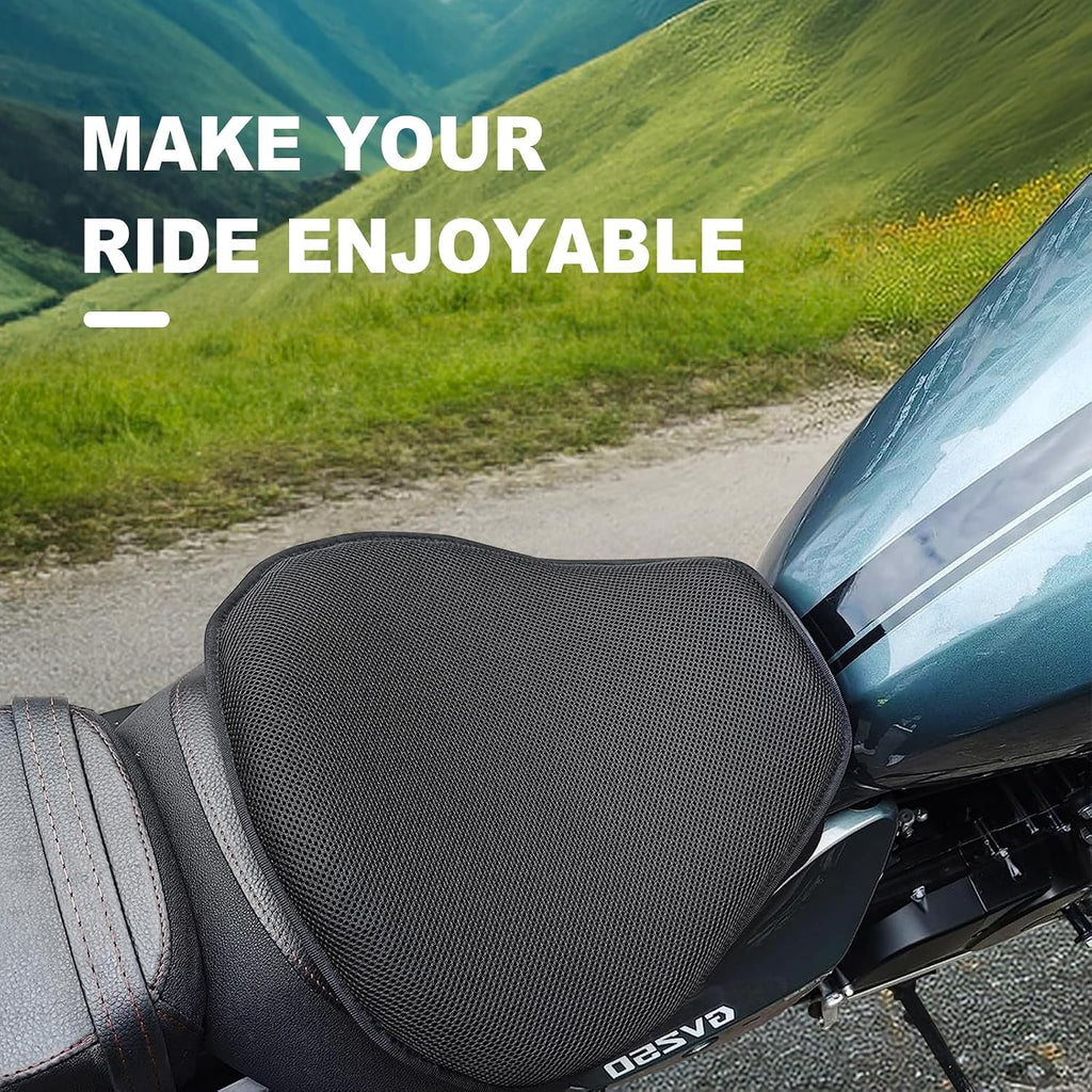 Motorcycle Seat Cushion, 3D Honeycomb Gel Pad, Pressure Relief Shock Absorption, Breathable Non-Slip Universal Cover for Long Ride, Fits Cruiser Street Touring Bike (Four Seasons)