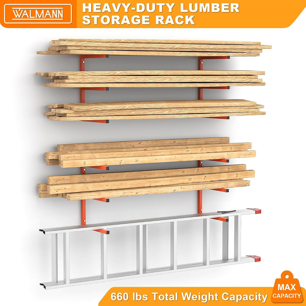 walmann garage wall mounted lumber storage rack, overhead, close-up detail