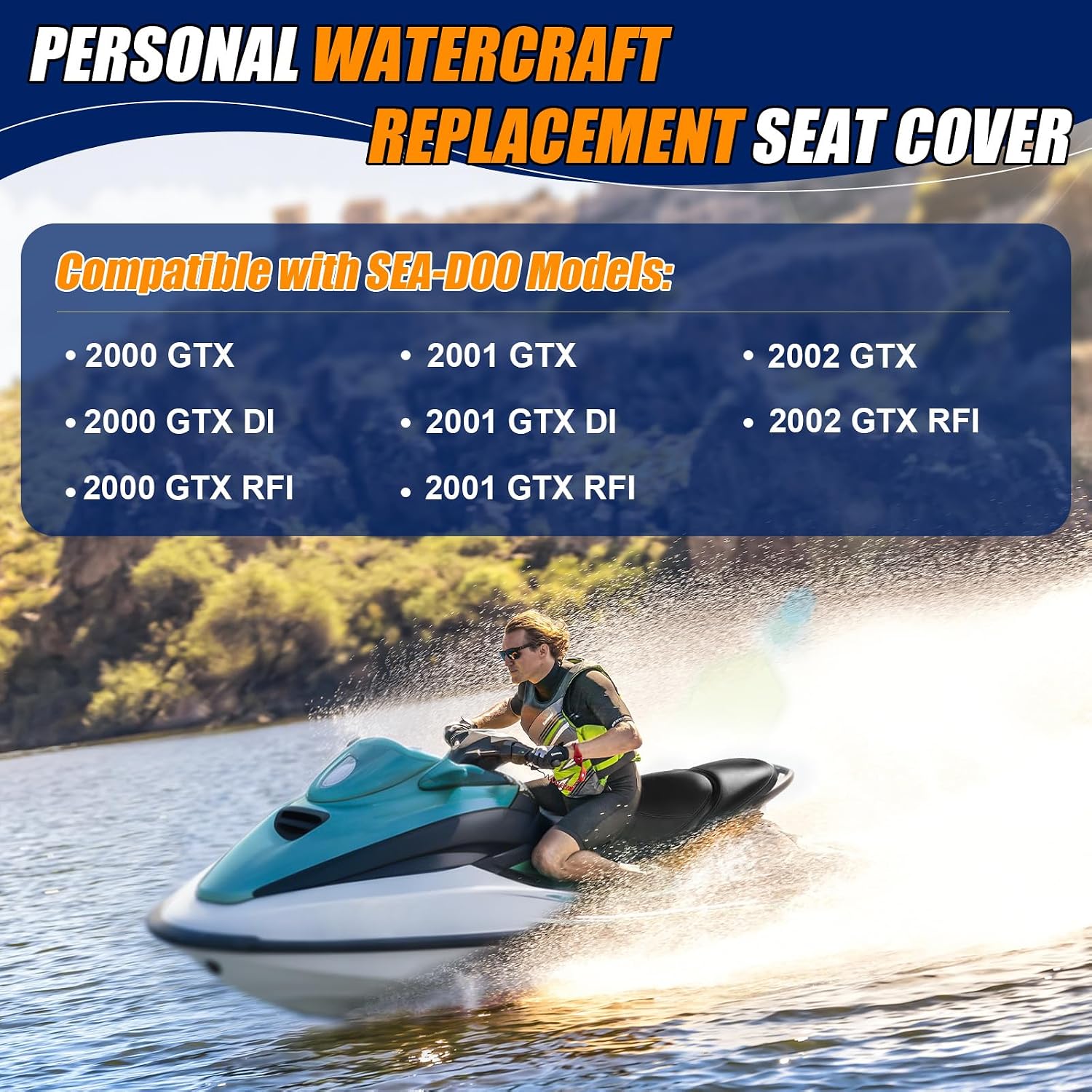 Seat Cover Replacement for 2000-2002 SeaDoo GTX DI/RFI | 3-Layer Custom Fit Faux Leather: Waterproof, Filter Inner, Tough Base. Staple Install (Basic Setup Kit Included)