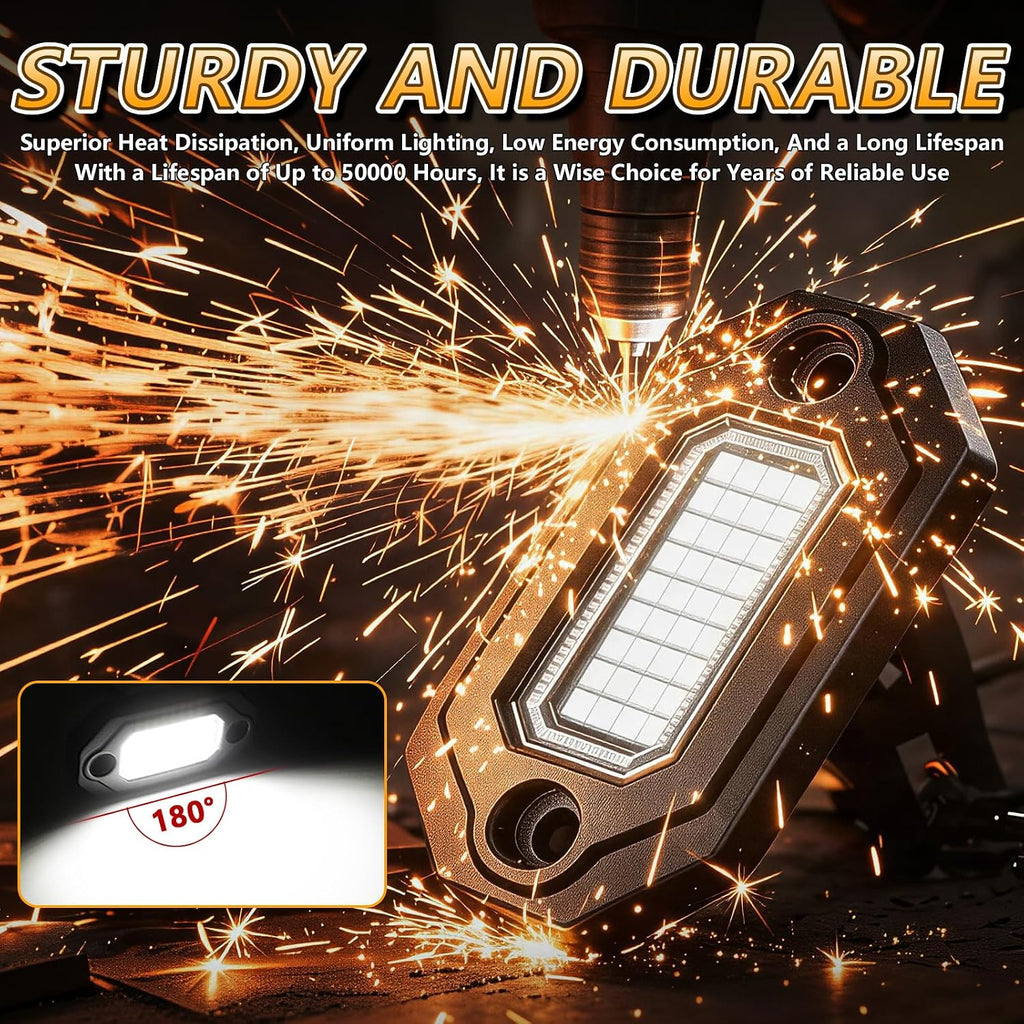 12 Pods Pure White LED Rock Lights and 6500K Super Bright, Aluminum Housing, Each Light with a 15FT Wire,432Chips IP68 Waterproof for Trucks Pickup SUV UTV ATV RZR Car Boats