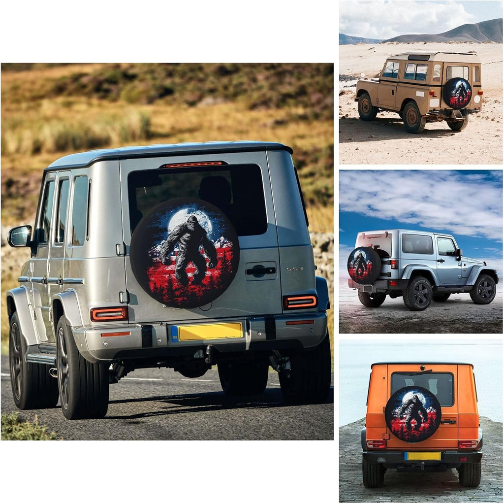America Flag Bigfoot Spare Tire Cover Waterproof Wheel Cover 17 Inch Universal Fit for Jeep Trailer Rv SUV Truck Uv Protection Dustproof Tire Cover Outdoor Travel Camping Gift