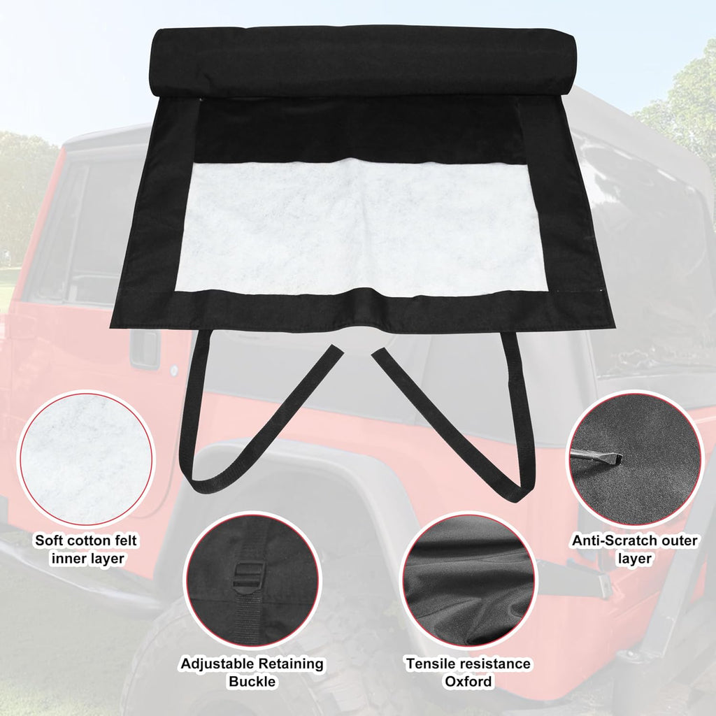 Soft Top Window Storage Bag Compatible with Jeep Wrangler 1976-2018 CJ, YJ, TJ and JK - 2-Door & 4-Door. Roll-up for compact storage,multiple layers of lining to protect soft-top windows.