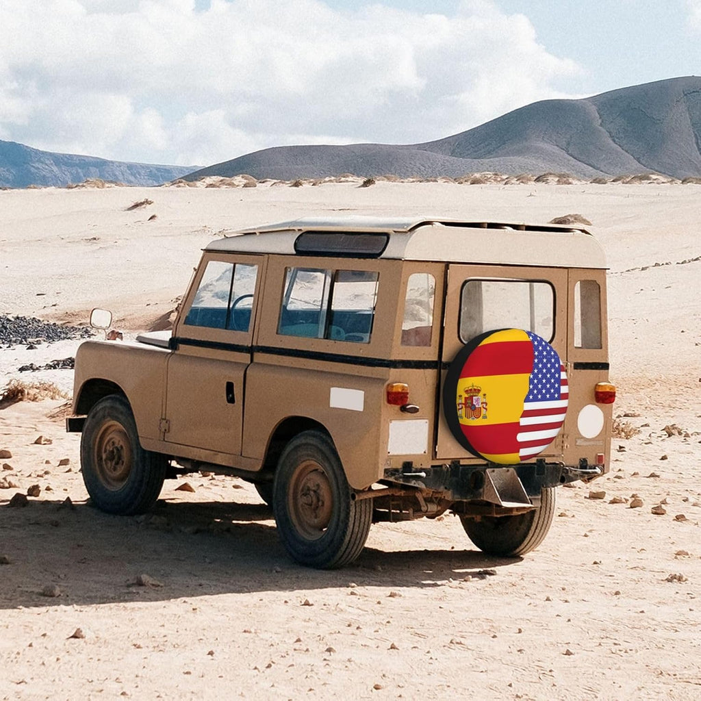 American Spain Flag Print Universal Spare Tire Cover for RV, Jeep | Wheel Protector Fits Rv, Trailer, Jeep, Shield Tires From Sun, Dirt And Rain For Outdoor Storage