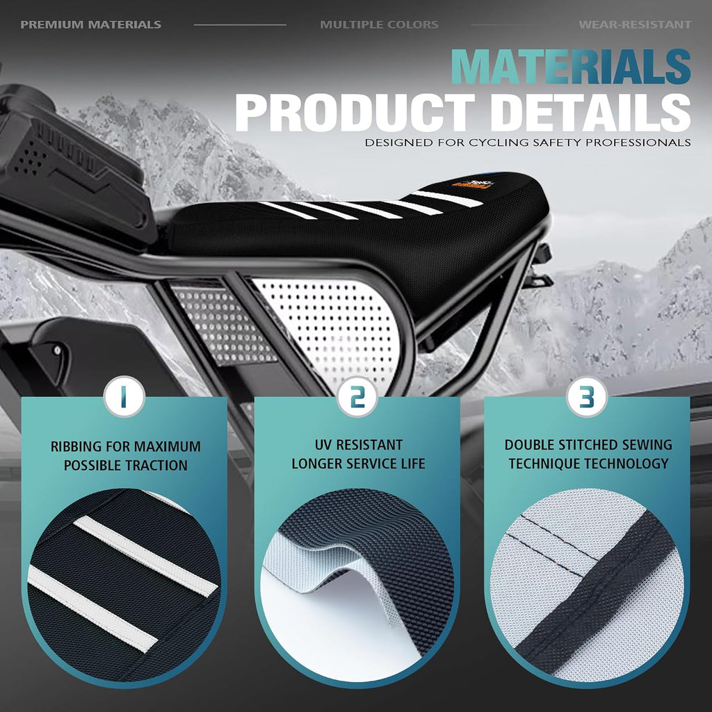 E-Bike Seat Cover Compatible with Q20, Anti-Slip Waterproof Rubber Seat Cushions for Electric Bike (Black-White)