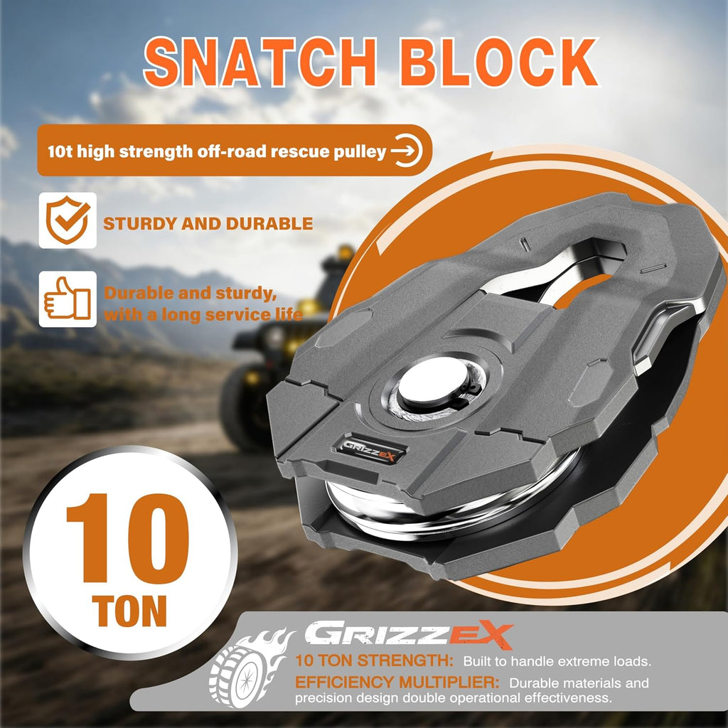 10T Snatch Block, 22,046 lbs Max Load, 3/4" Max Rope Diameter, Heavy Duty Recovery Pulley for Off-Road, Towing, and Winching (Gray)