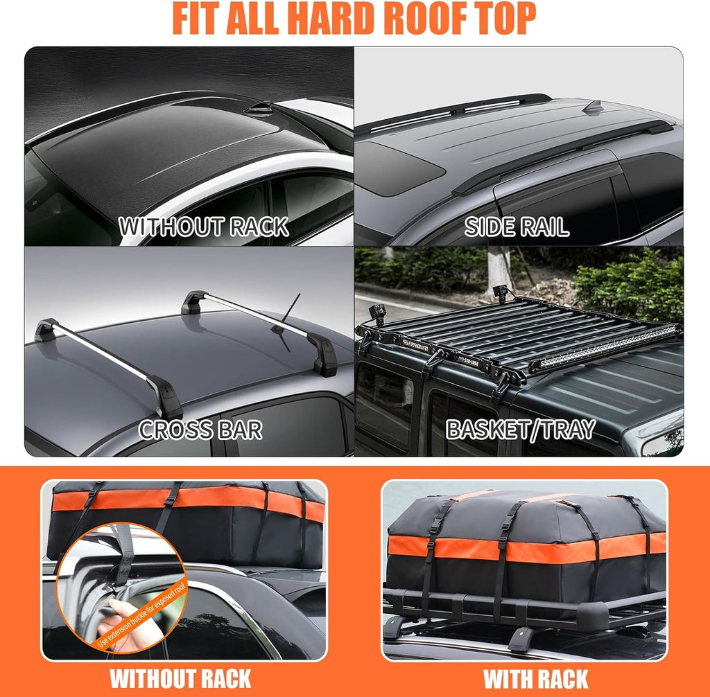 Waterproof Rooftop Cargo Bag, 21 Cu Ft Roof Carrier for SUVs and Road Trips | 21 Cu Ft Large Capacity, 840D Waterproof PVC, Heat-Welded Seams, Anti-Slip Mat, Lock, 6 Door Hooks for Secure Travel