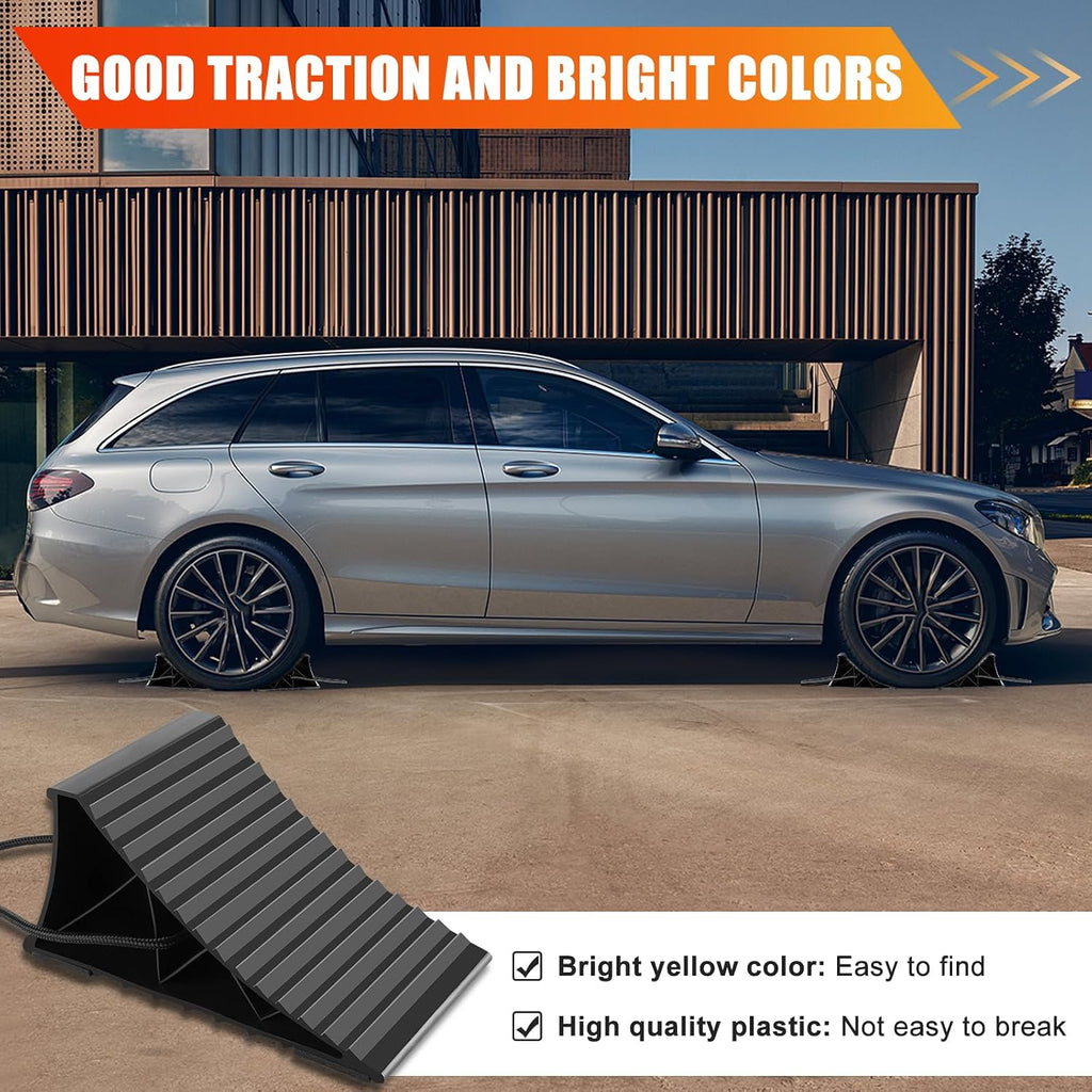 Wheel Chocks for RV Trailer, 4 Pack Non Slip Wheel Chocks for Travel Trailers with Rope for Easy Removal, Lightweight Plastic Wheel Stoppers Block for Camper Cars Trucks