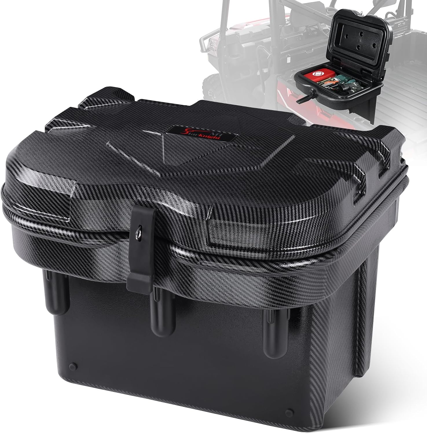 StarknightMT 24L Carbon Fiber Bed Storage Box, Lockable Off-Road Cargo Organizer Compatible with 2016-2026 Polaris Ranger 500/570/900/1000 XP & General 1000, Heavy-Duty