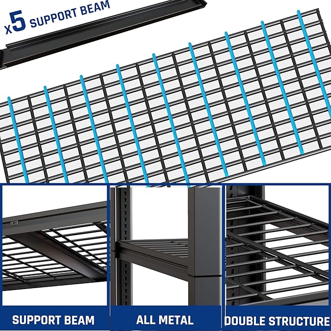 67" W Garage Shelving Heavy Duty, Adjustable 5 Tier Metal Shelves, Commercial - Image 5