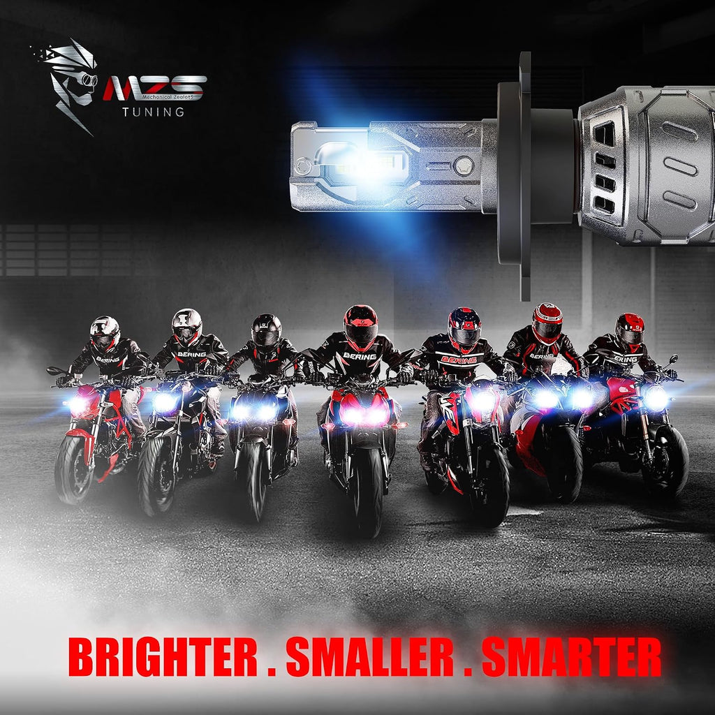 MZS H4/9003 Bulb for Motorcycle, H4 Fog Bulb 400% Brighter, 6500K Cool White, Fast-Cool, Plug and Play, Powersport Light, Pack of 1