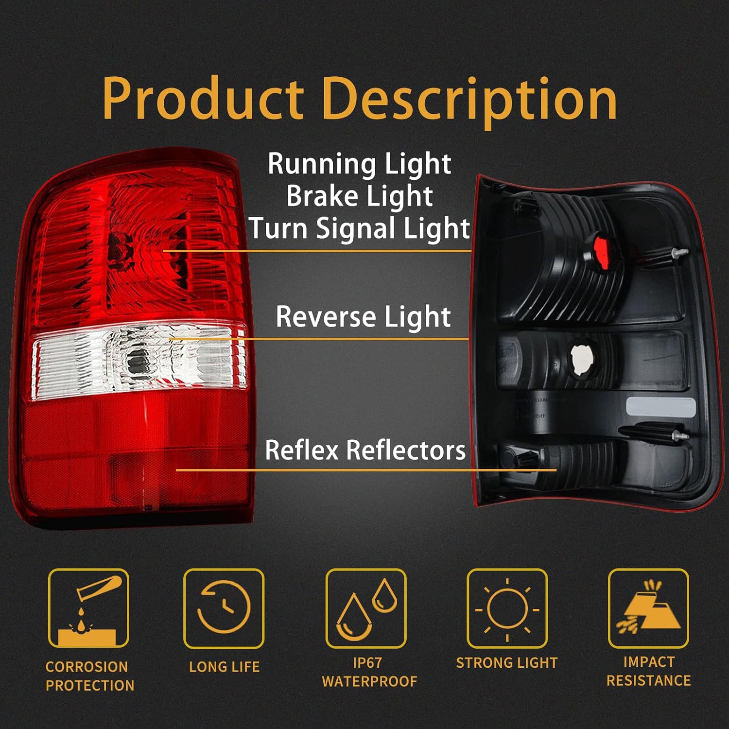 Tail Light Housing Compatible With 2004-2008 Ford F150 F-150 Driver and Passenger Side Rear Brake Lamps