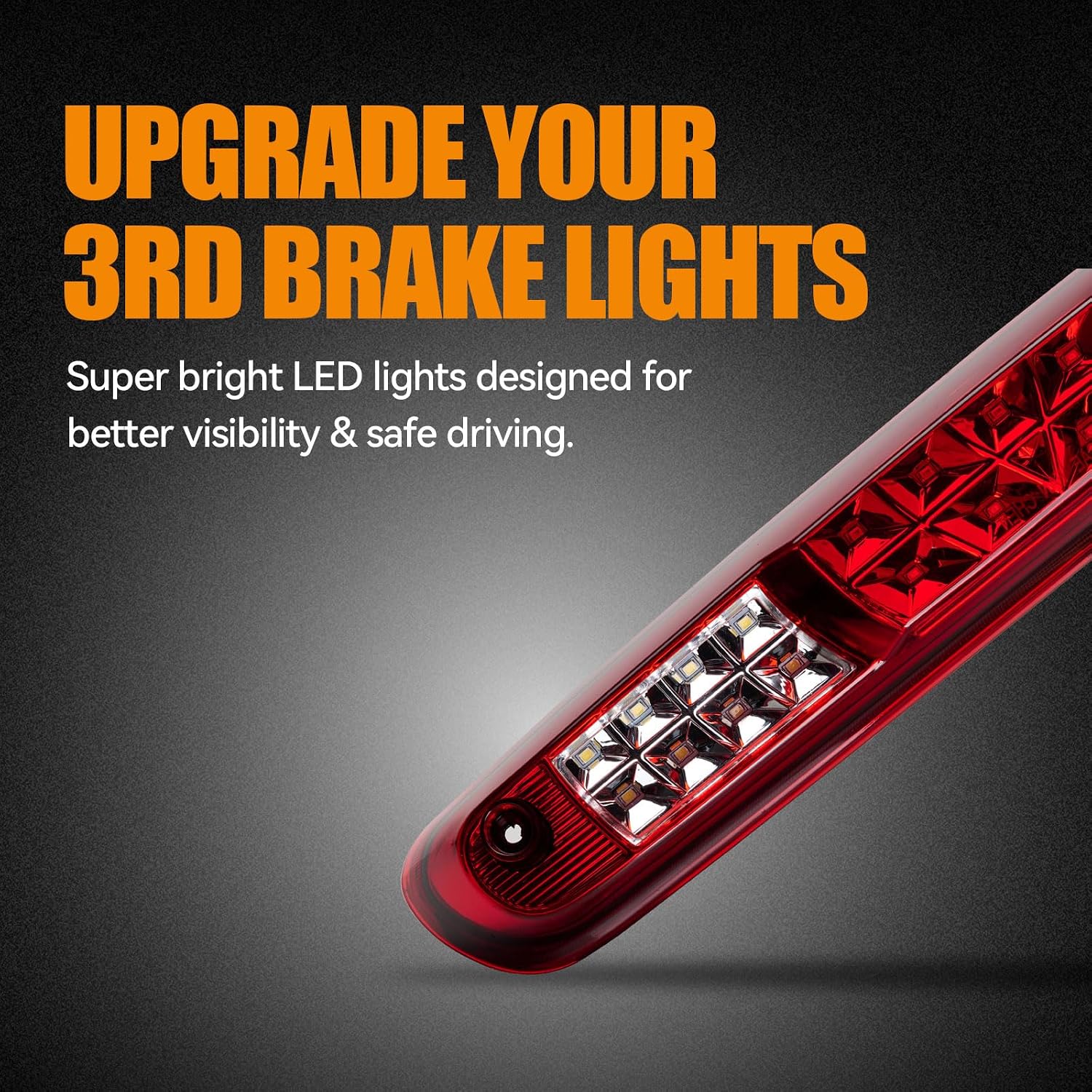 Third 3rd Brake Light, LED High Mount Stop Light for 2007-2013 Chevy Silverado/GMC Sierra 1500 2500HD 3500HD, Rear Center Cab Roof Tail Cargo Lamp, Red Lens