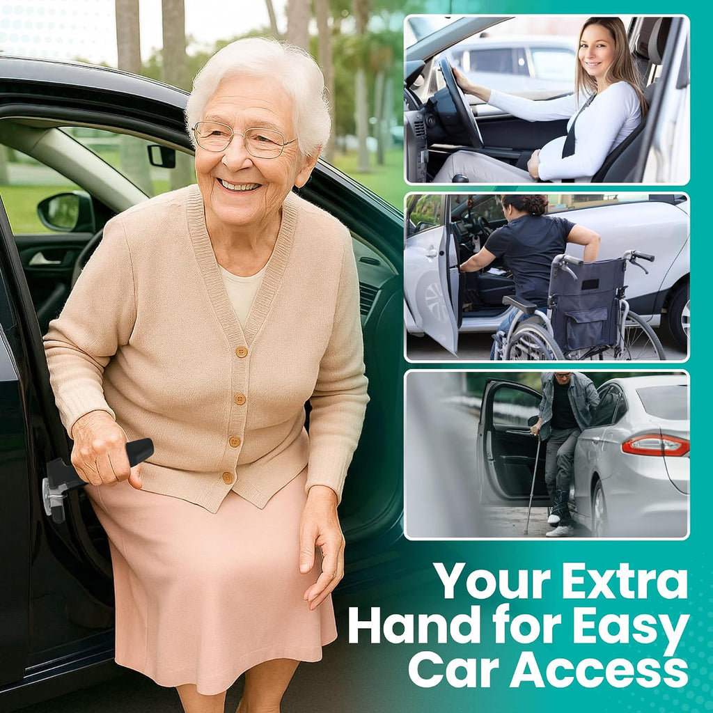 Car Door Handle for Elderly - Car Cane Standing Mobility Aid Tool to Help Get Out, 3 in 1 Car Door Latch Bar for Seniors and Handicapped Pack of 1 - (Black)