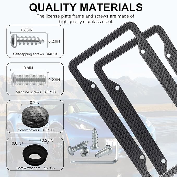 LivTee Carbon Fiber License Plate Frames, 4 Holes Stainless Steel License Plate - Image 4