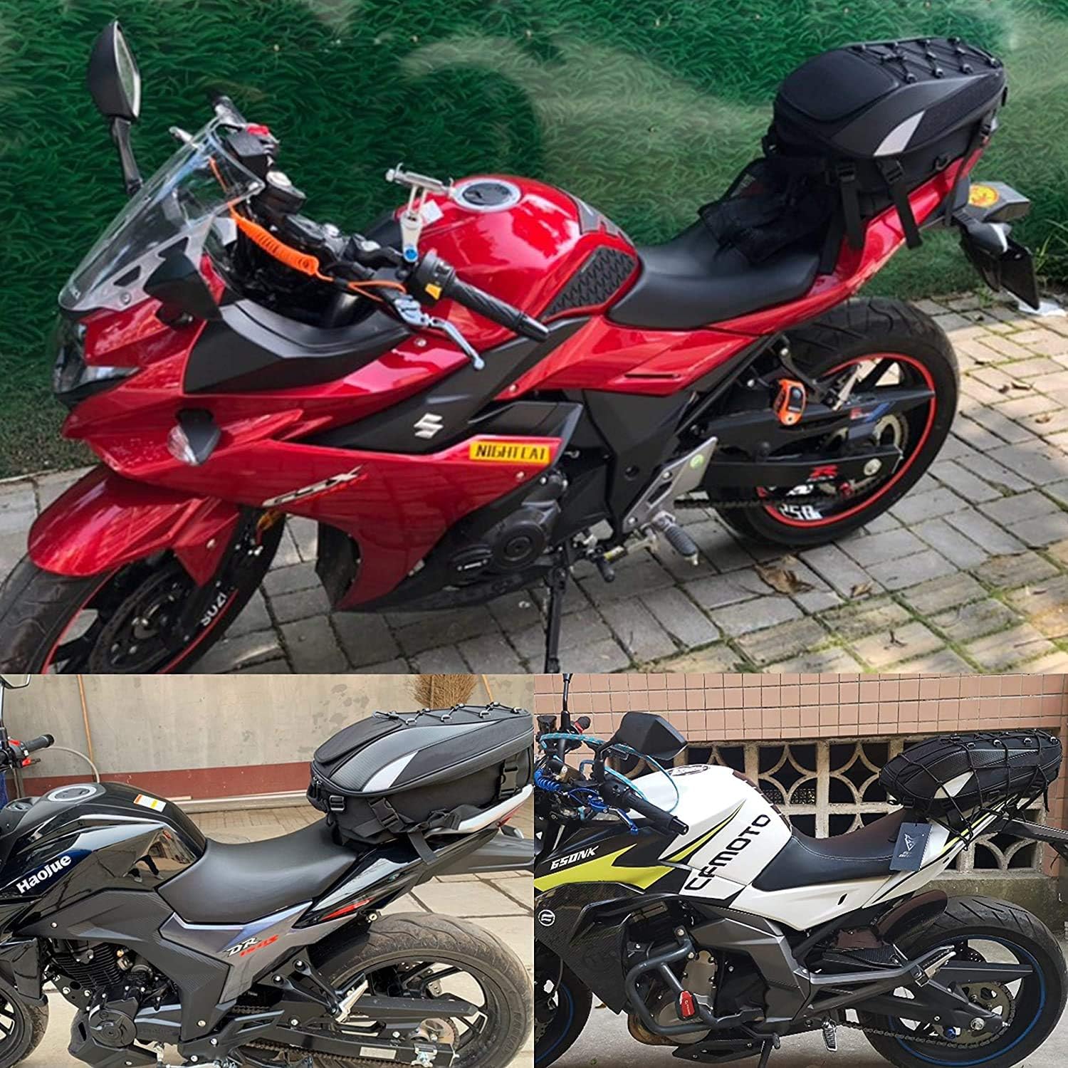 Motorcycle Tail Bag,Waterproof Seat Bag,Dual Use Backpack With Cargo Net | Expandable Helmet Bag with Rain Cover & Shoulder Strap, Multifunctional Storage Saddle Bag, Motorbike Luggage Tail Pack