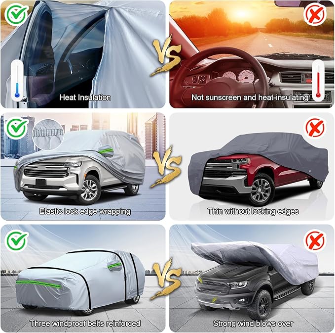 TUCAREST 6-Layers Premium Heavy Outdoor Pickup Full Car Cover Hard Shell Zipper - Image 6