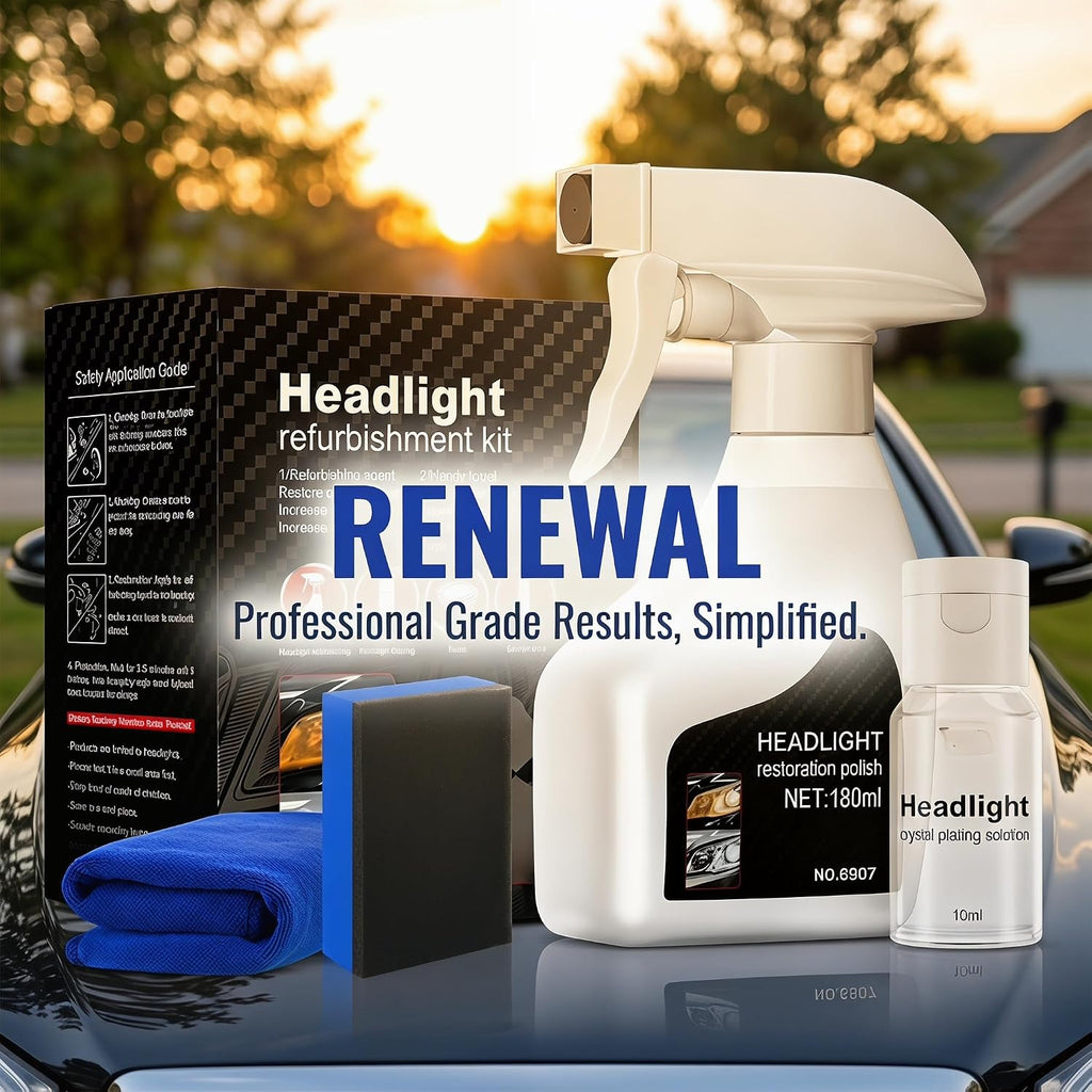 Headlight Restoration Kit for Cars, Headlight Repair Kit 180mL + 10mL, Headlight Cleaner and Restorer for Cloudy, Yellowed and Oxidized Lenses, Car Headlight Lens Cleaner 1 Pack