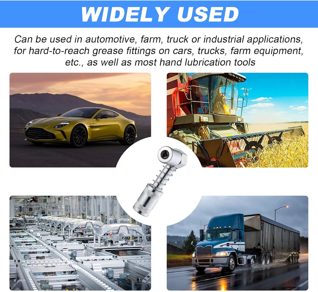 Wevdn 90 Degree Grease Coupler Adapter, Sturdy Steel Grease Coupler Adapter with Sleeves for Tight Spaces, Grease Gun Lubrication Tool for Car Farm Truck Industrial Use (Big Sleeve)