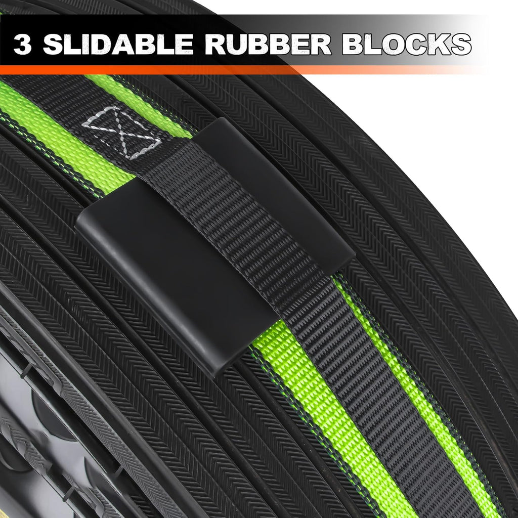 2" x 16' E Track Tire Straps with Fittings, 4 Pack, Car Tie Down Straps for Trailers, Over the Wheel Ratchet Strap with Rubber Blocks, Vehicle Auto Tie Down Kit for Hauling Oversize Tires