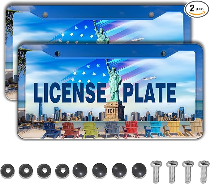 License Plate Frames License Plate Frame Beach Loungers Colorful Chairs in by Unknown