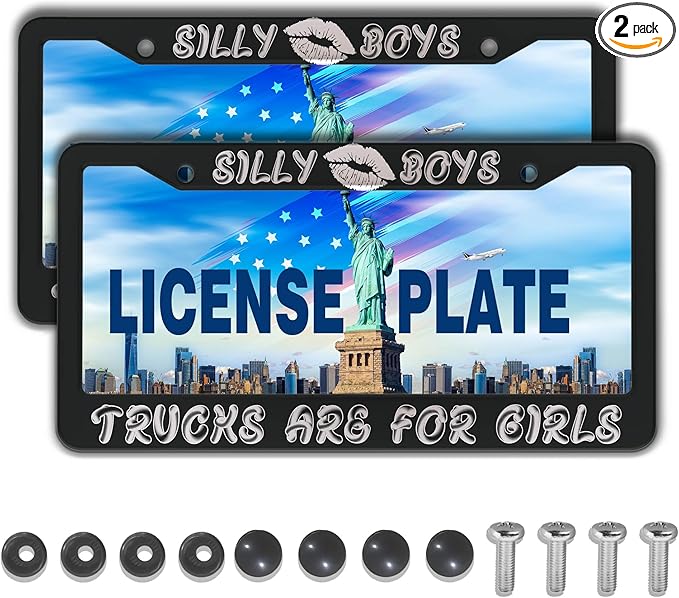 License Plate Frame Black and White License Plate Protector Silly Boys Trucks by Unknown
