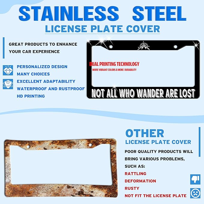 Not All Who Wander are Lost License Plate Frame Mountain Compass Stainless - Image 2