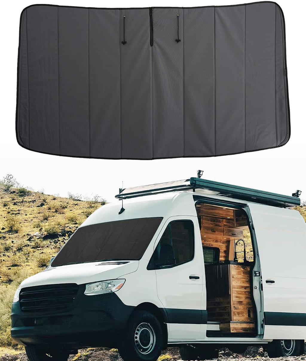 MELIPRON Van Window Cover Fits for Mercedes-Benz Sprinter NCV3/VS30 2007-2026, Blackout Privacy & Thermal Insulation Windshield Cover for Van Life & Camping, Custom Fit, Easy Install, Gray